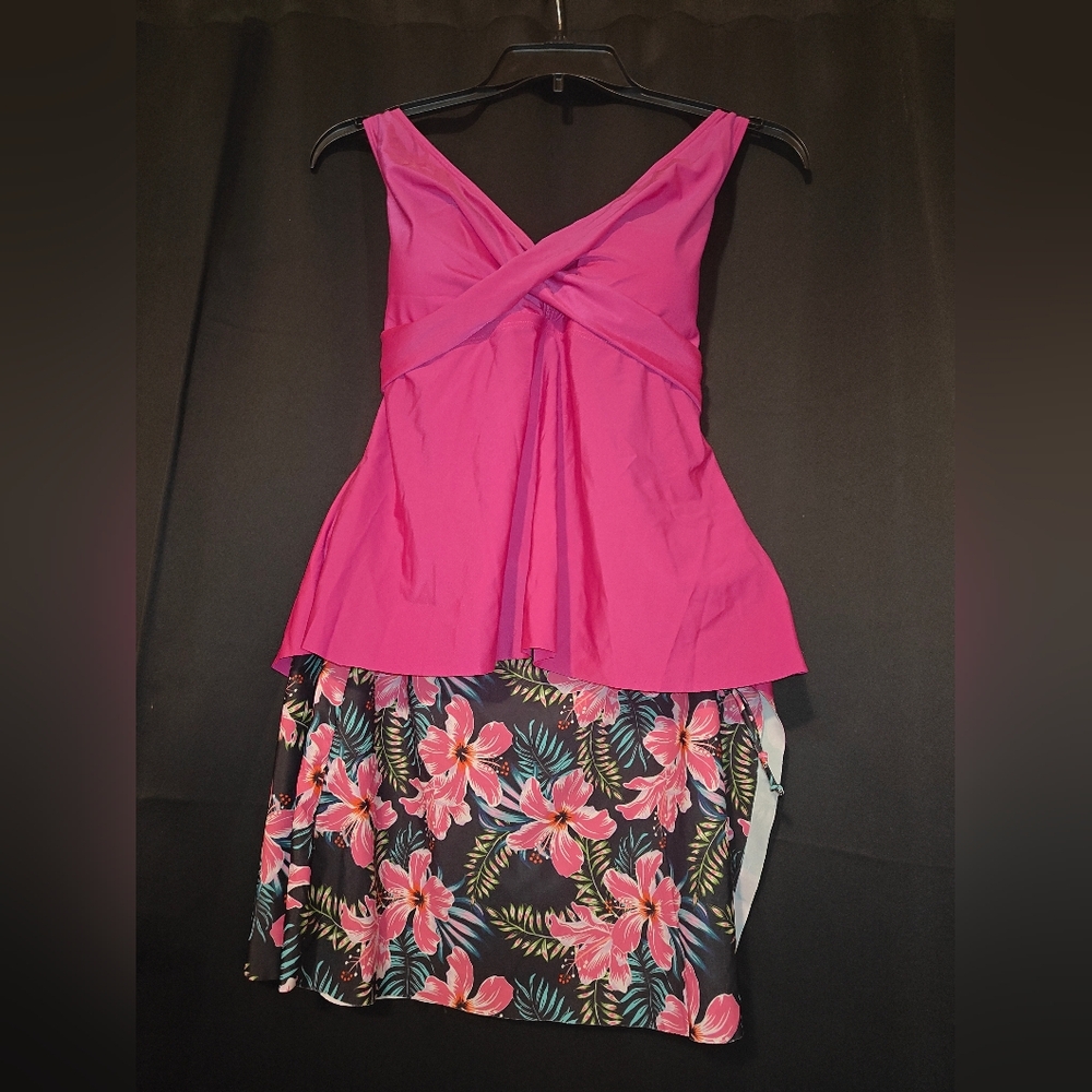 Shein 3pc Tankini Swimsuit Plus Size 2X Hot Pink Tropical - Picture 5 of 5